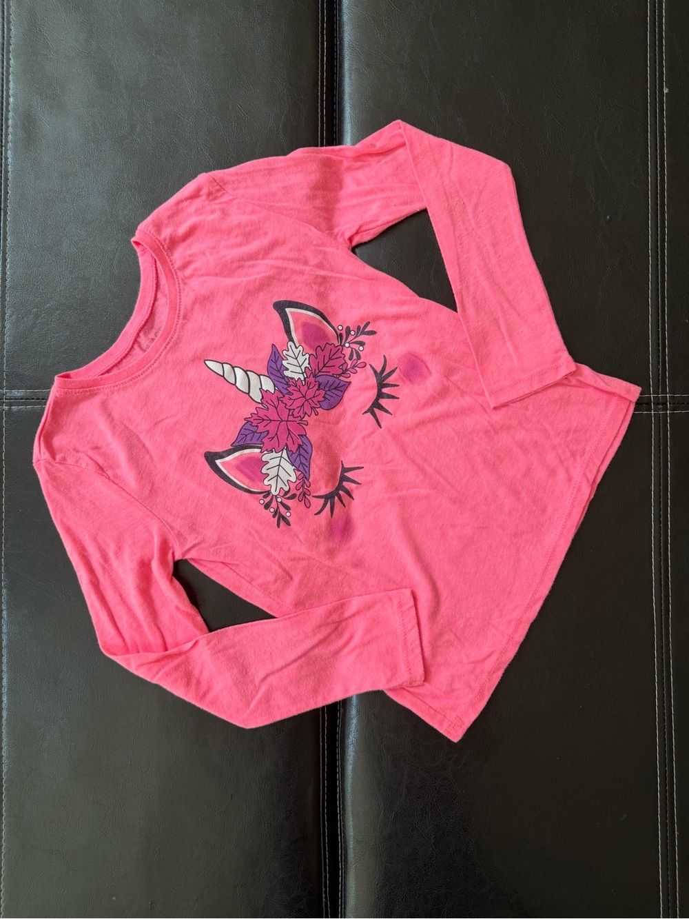 Place - Girl’s Hot Pink Unicorn Floral Long Sleeve Tee